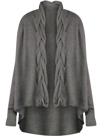 High-low Sweater Shrug With Twisted Knit Lapel - Medium