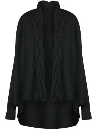 High-low Sweater Shrug With Twisted Knit Lapel - Medium