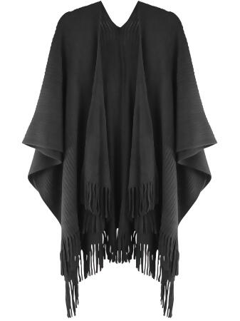 Solid Color Knit Shawl With Fringe - One Size