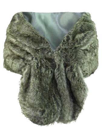 Faux Fur Plush Shawl Wrap With Satin Lining - One Size