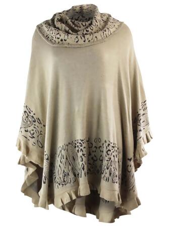 Elegant Turtleneck Paisley Poncho - One Size