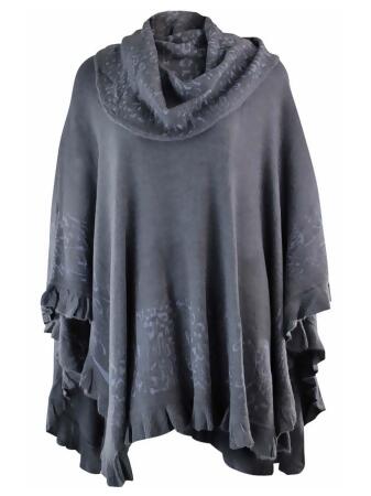 Elegant Turtleneck Paisley Poncho - One Size