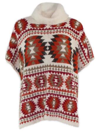 Geo Pattern Turtleneck Poncho - One Size
