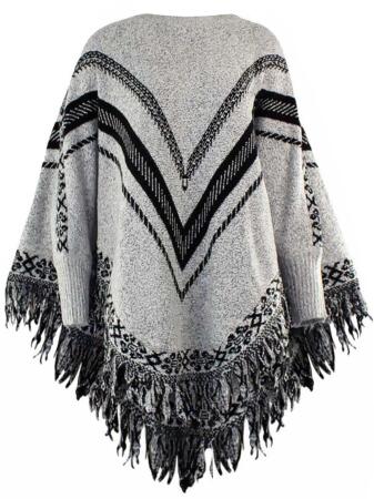 Bold Stripe Chunky Knit Poncho Sweater - One Size