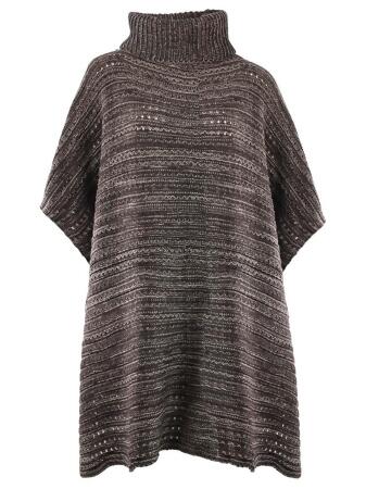 Two-tone Knit Turtleneck Poncho - One Size