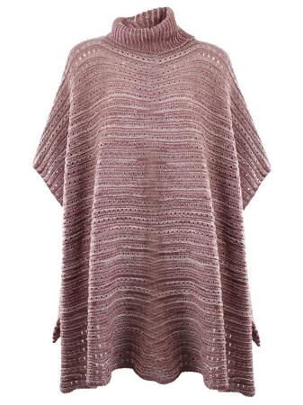 Two-tone Knit Turtleneck Poncho - One Size