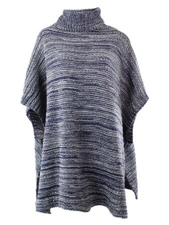 Two-tone Knit Turtleneck Poncho - One Size