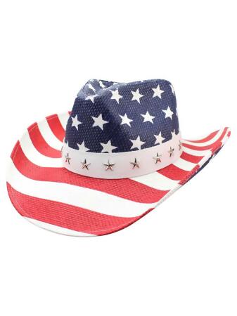 Red White And Blue Star Studded Straw Cowboy Hat - Small