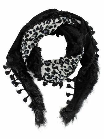 Leopard Shawl Wrap With Faux Fur Trim - One Size