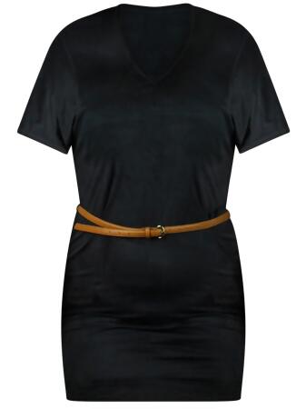 Plus Size Tunic Dress With Skinny Belt - X-Large