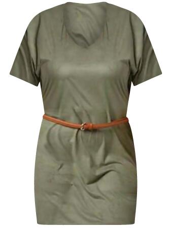 Plus Size Tunic Dress With Skinny Belt - XX-Large