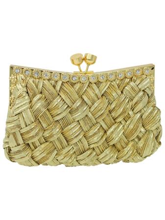 Woven Braid Clutch Purse With Rhinestone Trim - One Size