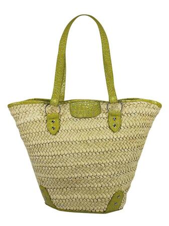 Braided Beach Tote Bag With Croc Trim - One Size