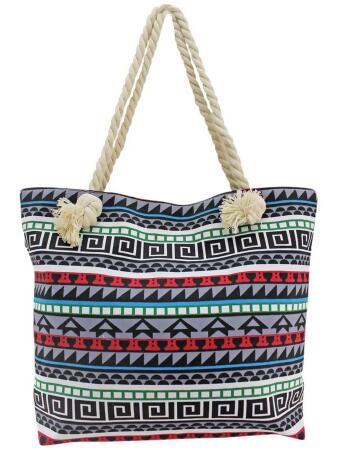 Multicolor Greek Key Pattern Oversize Beach Tote Bag - One Size