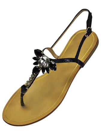 Strappy Crystal Bejeweled Flat Womens Sandals - 6.5