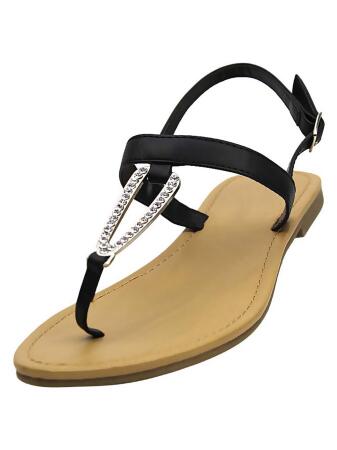 Thong Womens Sandals With Rhinestone Buckle - 8.5