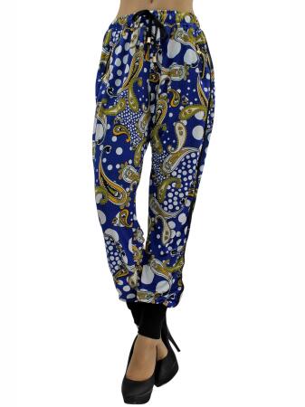 Blue Colorful Paisley Jogger Pants With Tuxedo Stripe - Medium