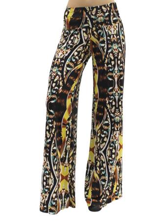Brown Colorful Hippie Print Flared Leg Palazzo Pants - Small
