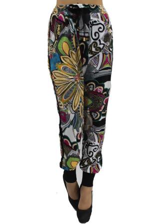 Colorful Wild Print Jogger Pants With Tuxedo Stripe - Medium
