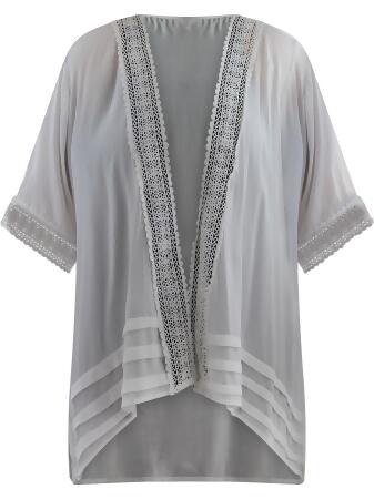 Plus Size Kimono Cardigan With Lace Trim - X-Large