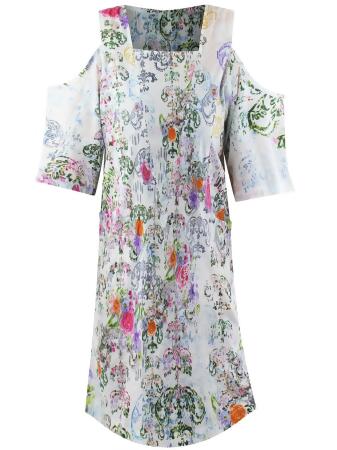 White Paisley Cold Shoulder Sundress Cover Up - Small