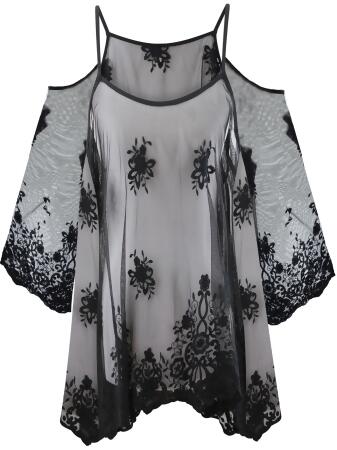 Flared Off The Shoulder Sheer Lacey Cover Up Top - One Size