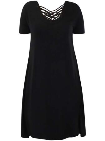 Short Sleeve Midi Dress With Criss-cross Neckline - Large