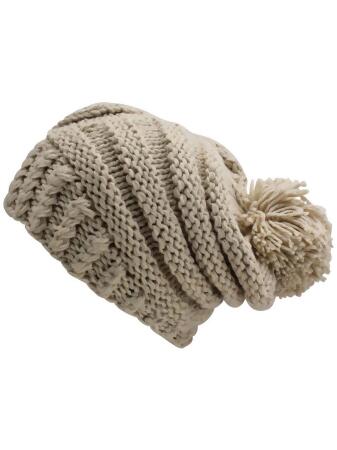 Thick Winter Slouchy Knit Hat With Pom Pom - One Size
