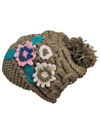 Chunky Knit Floral Slouchy Beanie Cap Hat - One Size