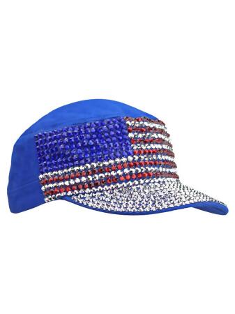 American Pride Rhinestone Studded Cadet Cap Hat - One Size