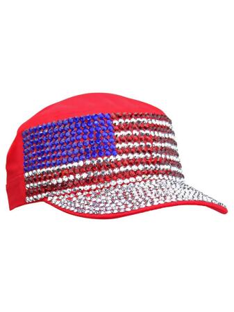 American Pride Rhinestone Studded Cadet Cap Hat - One Size