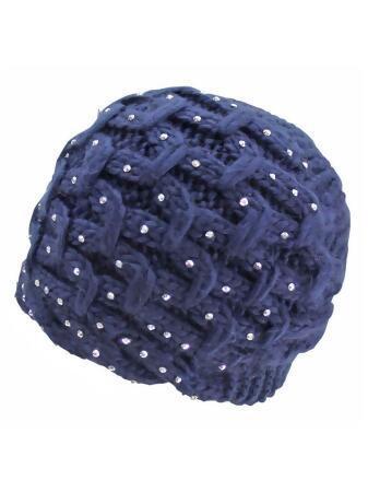 Knit Beanie Cap Hat With Rhinestones - One Size