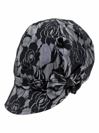 Lace Cabbie Newsboy Hat With Bow - One Size