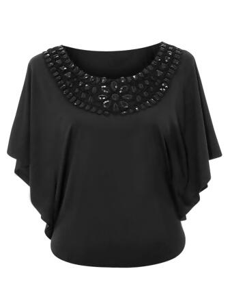 Womens Blouse With Sequin Scoop Neckline - Small