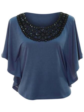 Womens Blouse With Sequin Scoop Neckline - Small