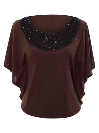 Womens Blouse With Sequin Scoop Neckline - Small