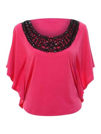 Womens Blouse With Sequin Scoop Neckline - Small