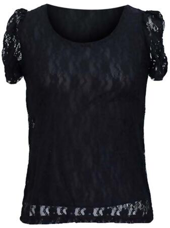 Short Sleeve Lace Blouse With Scoop Neckline - Medium