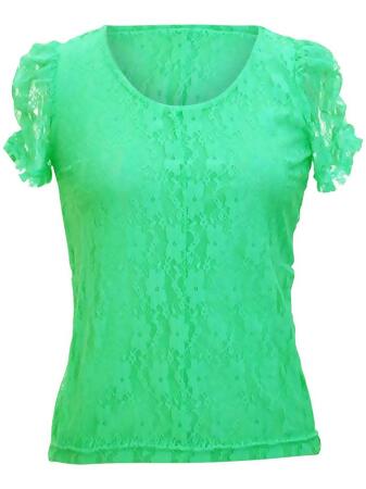 Short Sleeve Lace Blouse With Scoop Neckline - Small