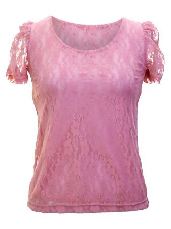 Short Sleeve Lace Blouse With Scoop Neckline - Small