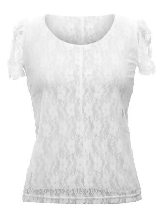 Short Sleeve Lace Blouse With Scoop Neckline - Large