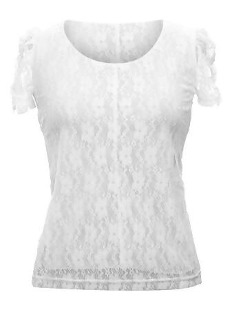 Short Sleeve Lace Blouse With Scoop Neckline - Large