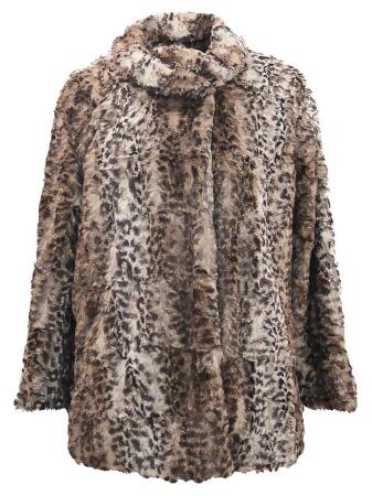 Faux Fur Plush Leopard Womens Coat - One Size