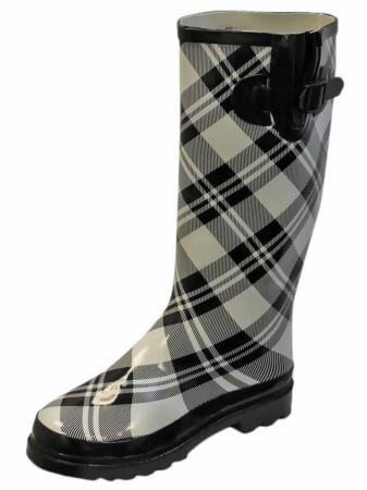 Plaid Womens Rubber Rain Boots With Strap - 10