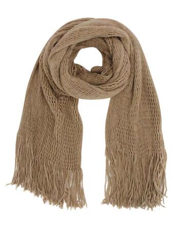 Long Soft Open Knit Scarf With Fringe - One Size