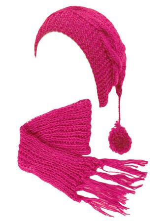 Chunky Knit Pom Pom Ponytail Winter Hat Scarf Set - One Size