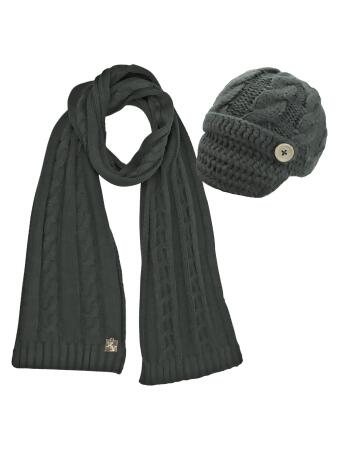 Cable Knit Newsboy Cabbie Hat Scarf Matching Set - One Size