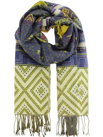 Multicolor Ikat Print Blanket Scarf Wrap With Metallic Trim - One Size