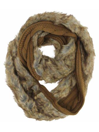Cable Knit Infinity Scarf With Faux Fur Lining - One Size