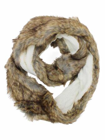 Cable Knit Infinity Scarf With Faux Fur Lining - One Size